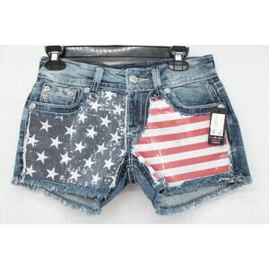 NWT Miss Me Shorts Womens 27 Blue USA Flag Patriotic Memorial Day Sequin Bling